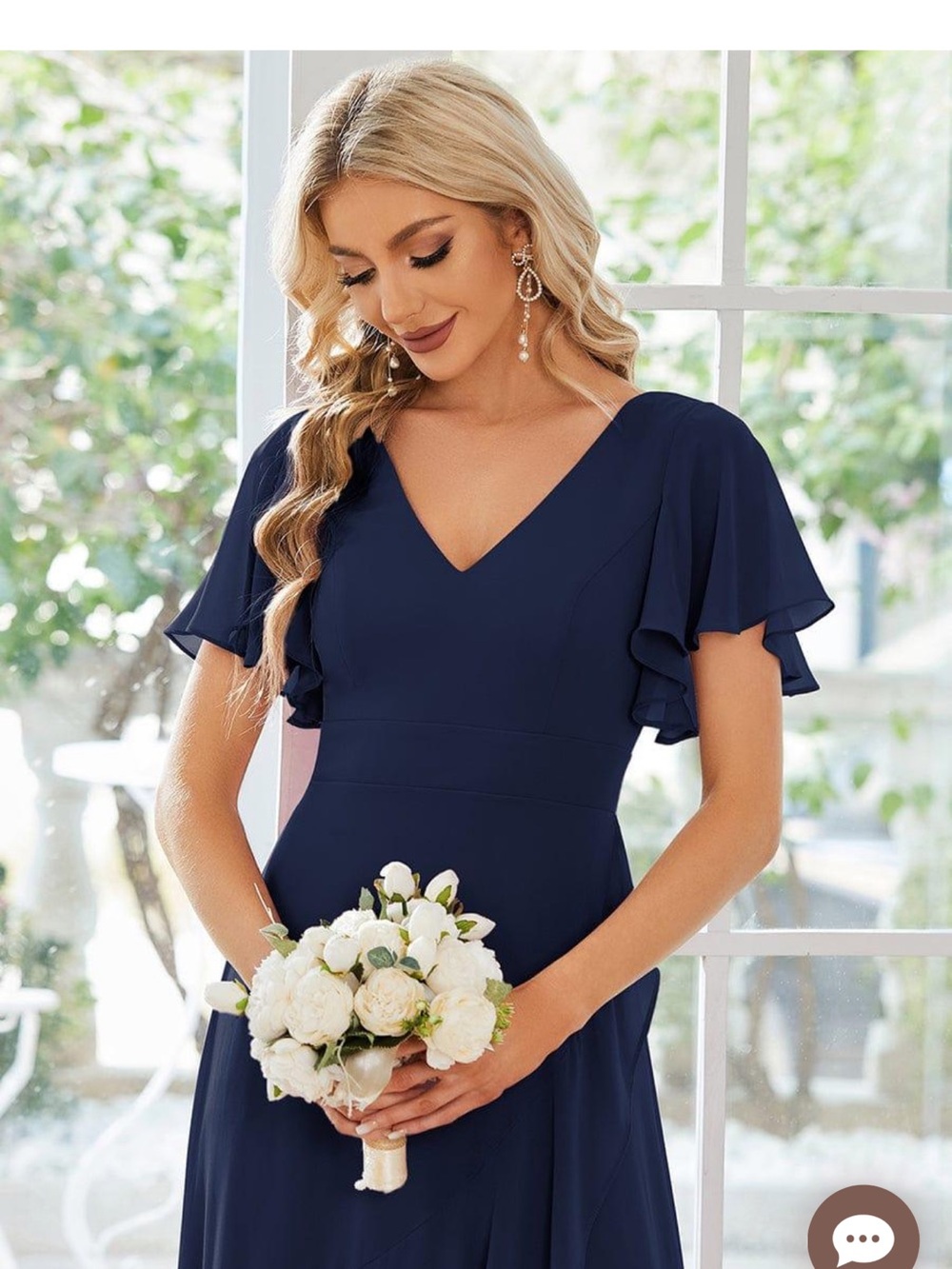 Ever Pretty Navy Charming Chiffon Bridesmaid Dress Lotus Leaf Hem NWT Size 10 - Picture 4 of 16